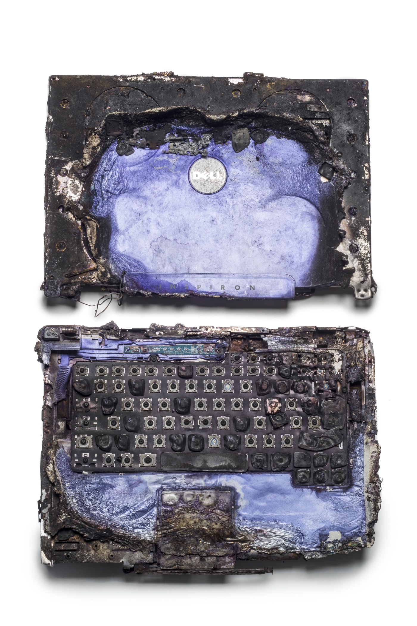 A laptop computer recovered from a car involved in the 2007 Glasgow Airport terrorist attack. Although badly burned, police were able to recover 96% of its data, crucially helping the investigation. © Museum of London / object courtesy the Metropolitan Police’s Crime Museum